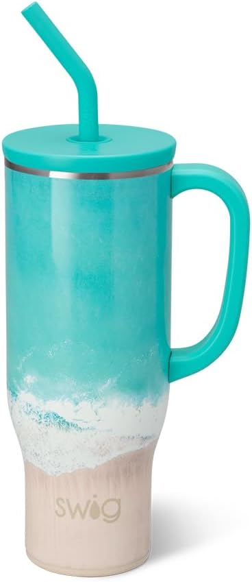 Swig Life 30oz Mega Mug, 30oz Tumbler with Handle and Straw, Large Insulated Tumblers, Cup Holder Friendly Travel Mug, Stainless Steel 30 oz Tumbler, Reusable Insulated Water Bottle (High Tide)