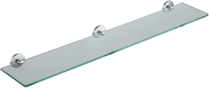 JQK Bathroom Glass Shelf, Tempered Glass Shower Storage 30 by 5 inches, 304 Stainless Steel Brushed Finish Wall Mount, TGS101L30-BN