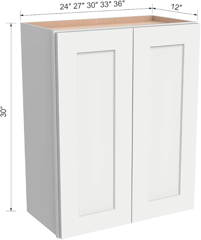 Wall-Mounted Cabinet – Solid Wood Shaker Style Medicine Cabinet with Adjustable Shelves & Soft-Close Doors for Bathroom, Kitchen, and Office Storage (Origami White, 33" W x 12" D x 36" H)