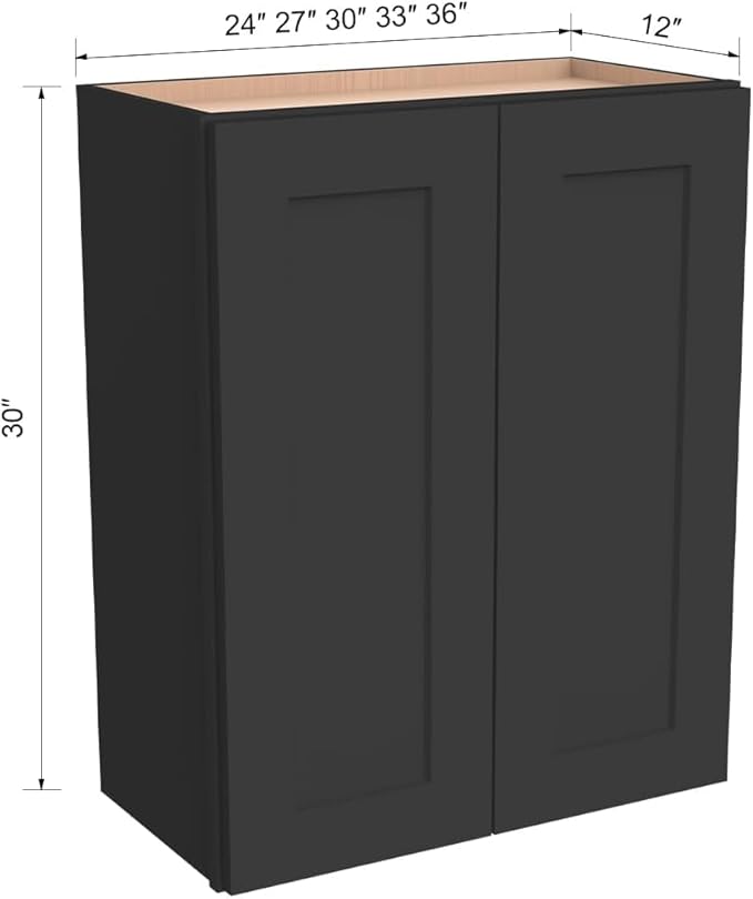 Wall-Mounted Cabinet – Solid Wood Shaker Style Medicine Cabinet with Adjustable Shelves & Soft-Close Doors for Bathroom, Kitchen, and Office Storage (Charcoal Black, 36" W x 12" D x 36" H)