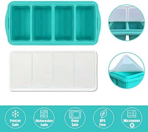 Silicone Freezing Tray with Lid, Large Ice Cube Tray Non-stick Soup Freezer Container with 4 Compartments for Storing and Freezing Soups, Broths, Sauces and Liquid Diets, Oven and Dishwasher Safe…