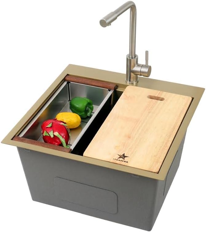 STARSTAR Stainless Steel Colander For Workstation Kitchen Sink (Wood Cover, 15.7/8 W - 8 L)