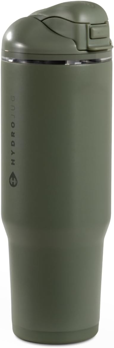 HydroJug Ease2o Water Bottle with Straw & Chug Lid, Stainless Steel, Vented Cap to Help Reduce Pressure, Water-Level Window, Cup Holder Friendly, Non-Slip Base – 40oz, Courtyard
