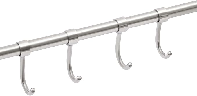 Kitchen Hanging Racks 304 Stainless Steel 20 Inch Rail Utensil Storage Hanger with 10 Pcs Noiseless Sliding Hooks, Wall Mounted Rod Holder for Pots Pan Spatula Spoon Cookware Mug Cup (Silver)
