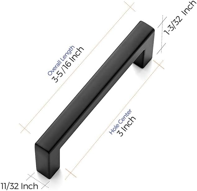 Ravinte 45 Pack Solid 3 Inch Center to Center Slim Square Bar Drawer Handles - Cabinet Hardware in Matte Black - Kitchen Handles and Pulls
