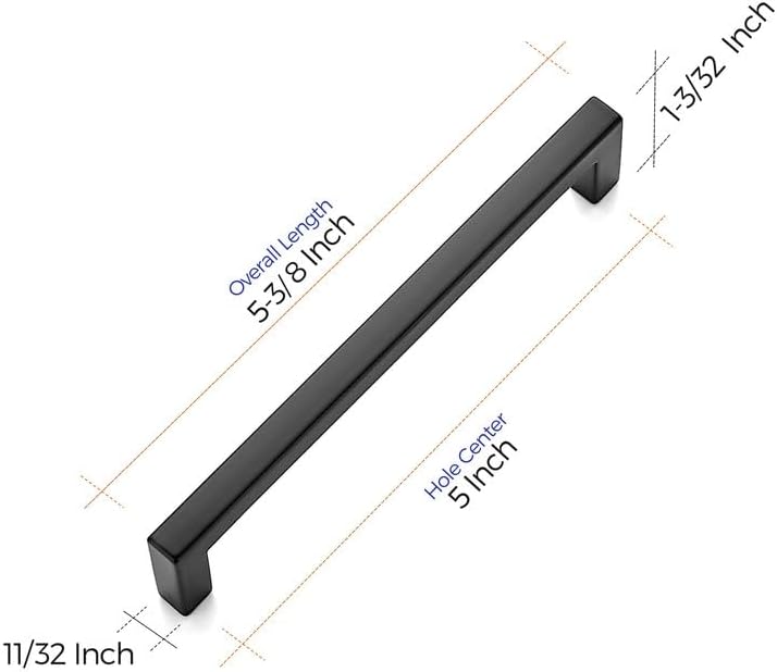 Ravinte 30 Pack Solid 5 Inch Center to Center Slim Square Bar Drawer Handles for Kitchen Cabinet Hardware Matte Black