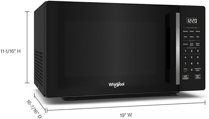 Whirlpool WMCS3019RB Countertop Microwave with Turntable 0.9 Cu. Ft, Steam Clean, 900 Watt Microwave, Black