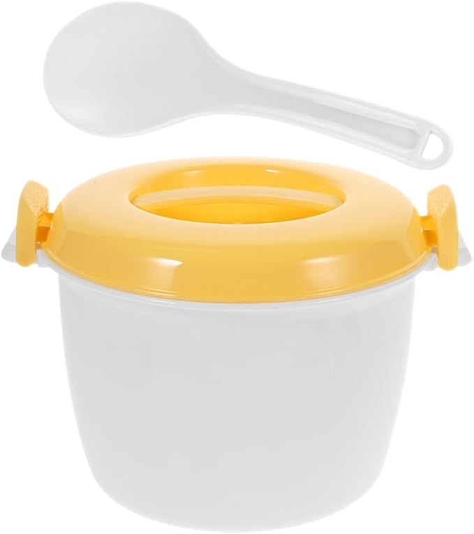 PRETYZOOM Microwave Rice Cooker Large Capacity Insulated Lunch Box with Spoon Portable Steaming Pot for Home Office Dormitory Cooking