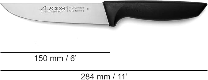 Arcos Kitchen Knife 6 Inch - Nitrum Stainless Steel Blade & Black Polypropylene Handle, Lightweight & Durable. Niza Series
