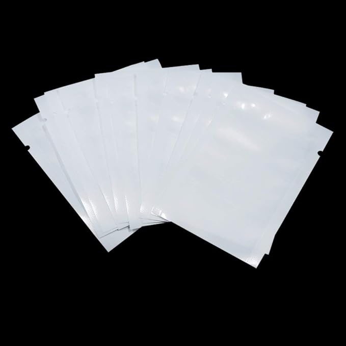 PABCK 100 Pack 7.1x10.2 inch (Usable Size 6.7x9.8 inch) White Clear Front Open Top 2.8mil Plastic Vacuum Pouch Heat Sealable Bags for Food Storage Packets Mini Sample with Tear Notches