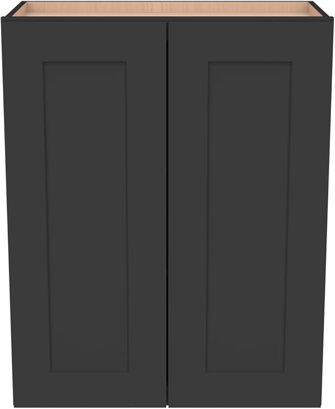 Wall-Mounted Cabinet – Solid Wood Shaker Style Medicine Cabinet with Adjustable Shelves & Soft-Close Doors for Bathroom, Kitchen, and Office Storage (Charcoal Black, 30" W x 12" D x 36" H)