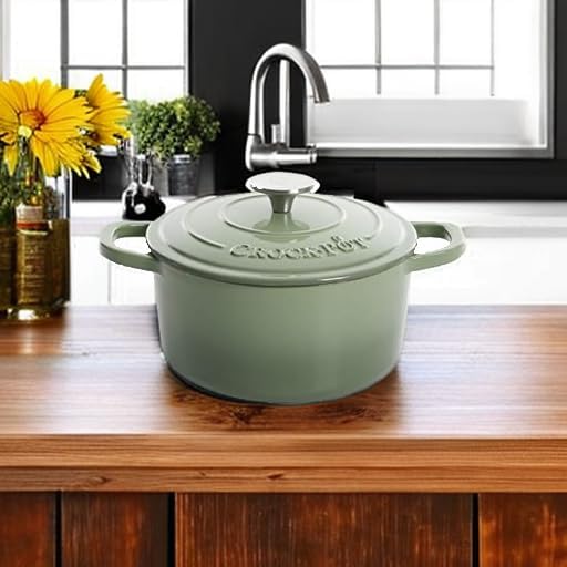 Crock Pot Artisan 5 Quart Enameled Cast Iron Round Dutch Oven, Red