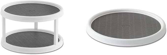 Copco Basics Lazy Susan Turntable and 2-Tier Turntable Bundle, 12-Inch, White/Gray