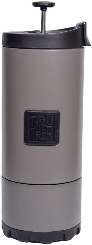 BruTrek® by Planetary Design OVRLNDR Travel Coffee French Press, 24 fl.oz, Double Wall Insulated, Patented Removable Bottom, Locking No Spill Lid, On The Go Coffee Brewing (Storm Gray)
