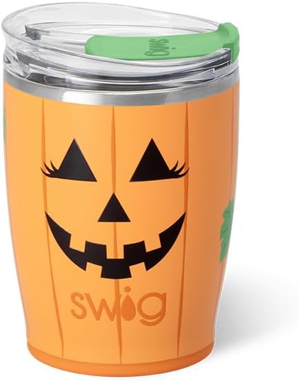 Swig Life 12oz Insulated Tumbler, Halloween Travel Coffee Tumbler with Lid, Cup Holder Friendly Travel Coffee Mug, Stainless Steel, 12 oz Reusable Insulated Coffee Mug (Boo Crew Pumpkin)
