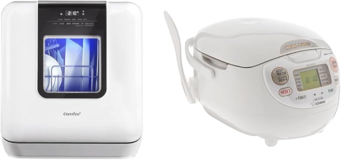 COMFEE' Countertop Dishwasher Bundle with Zojirushi 5-1/2-Cup Neuro Fuzzy Rice Cooker, White