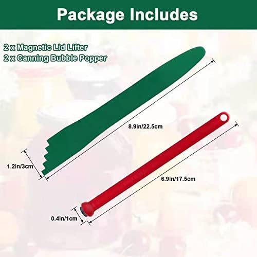 Catcan 4 PCS Canning Kits- Include Magnetic Lid Lifter and Bubble Popper Heat Resistant Home Easy Canning Tools (Red+Green)