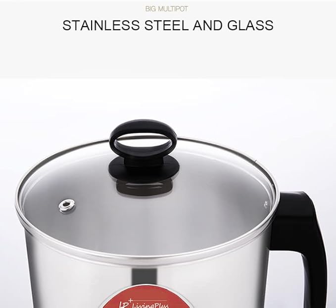 Electric Multifunctional Pot, Steamer with Wire Rack and Bowl, Fast Boiling, Cordless, One Button Touch, for Noodles, Dumplings, Soup, Egg