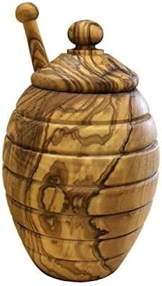 Naturally Med Olive Wood Honey Pot and Honey Dipper Set