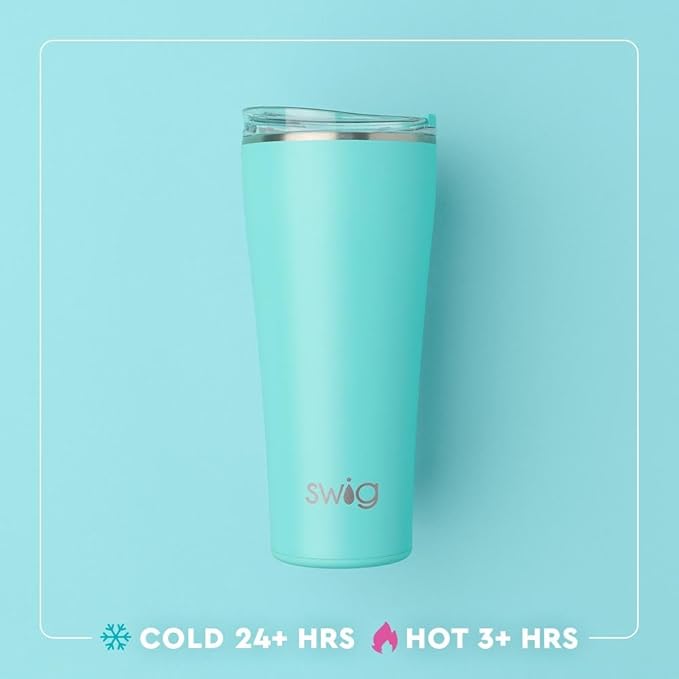 Swig Life 32oz Insulated Tumbler, Travel Coffee Tumbler with Lid, Cup Holder Friendly Travel Coffee Mug, Stainless Steel, 32 oz, Reusable Insulated Mug with Lid (Scoop There It Is)