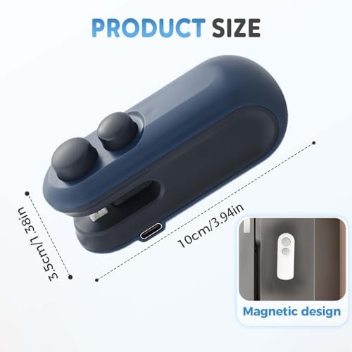 2-in-1 Mini Bag Sealer, Portable Handheld Heat Sealing Machine with Cutter & Magnet, Rechargeable Snack Bag Resealer for Food Storage, 2pcs White