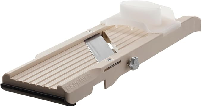 Benriner Mandoline Slicer with 4 Blades, Japanese Stainless Steel, BPA Free, 12.75 x 3.625-Inches, Beige