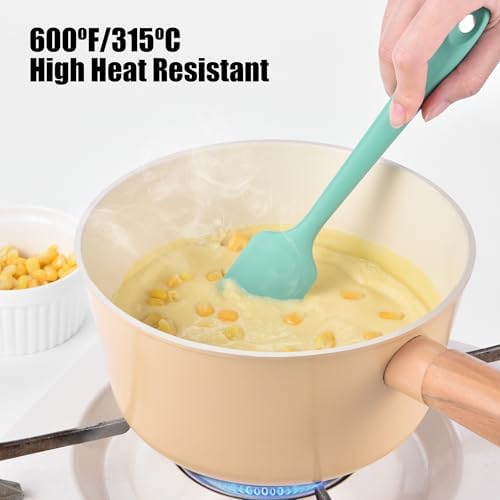 Doosu 18/8 Stainless Steel Food-Grade Measuring Coffee Scoop with 6.9in Long Handle (1 & 2 Tbsp) and 600°F Heat Resistant Mini Food-Grade Silicone Bowl Scraper (Aqua Sky)