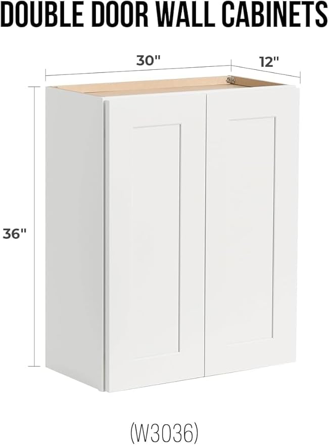 Wall-Mounted Cabinet – Solid Wood Shaker Style Medicine Cabinet with Adjustable Shelves & Soft-Close Doors for Bathroom, Kitchen, and Office Storage (White, 39" W x 12" D x 36" H)