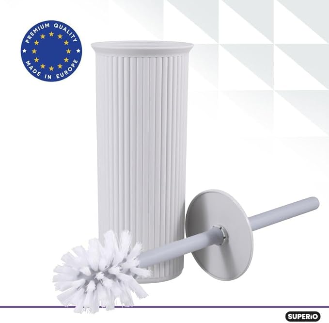 Decorative Plastic Toilet Bowl Brush and Holder Set, White Smoke (2 Pack) Cleaner Scrubber for Bathroom - Ribbed Design