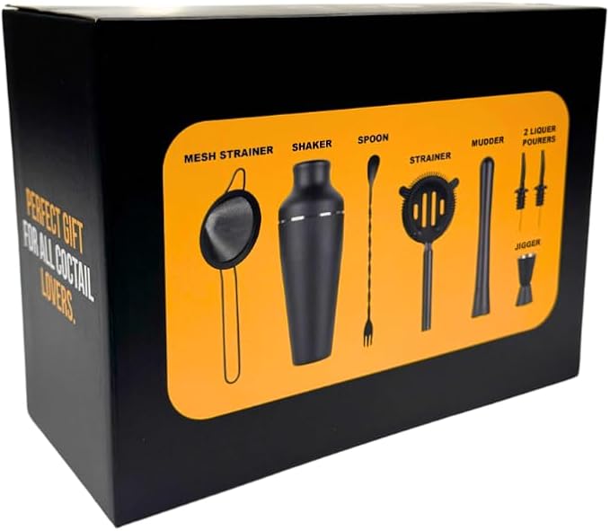 9-Piece Cocktail Shaker Bartender Kit with Stand, Boston Shaker, Mixing Spoon, Muddler, Measuring Jigger, Mesh and Regular Strainer, Liquor Pourers and More Professional Bar Tools