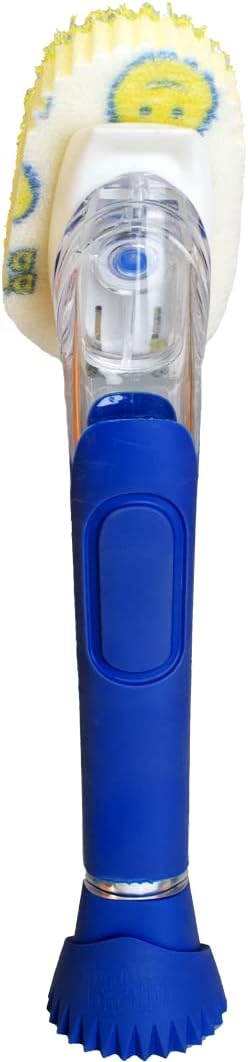 Scrub Daddy Dish Wand Scrubbing Brush with Handle, Soap Dispensing Dish Brushes, Texture Changing Washing Up Sponges With Liquid Dispenser, Scrubber with Scraper & Detachable Head Sponge, Blue