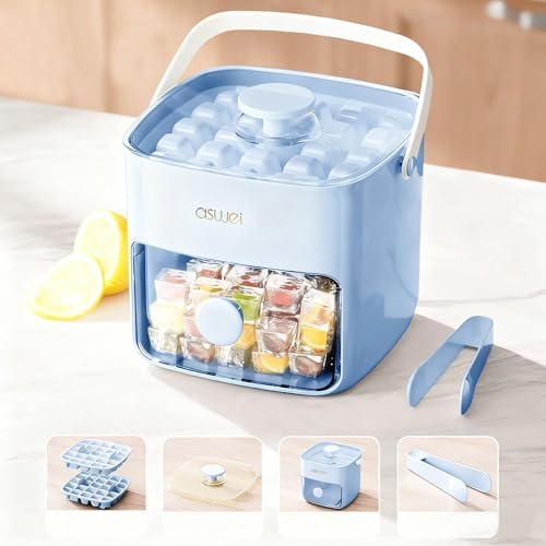 Ice Cube Tray with Lid and Bin+ Ice Cube Trays Press Easy Release