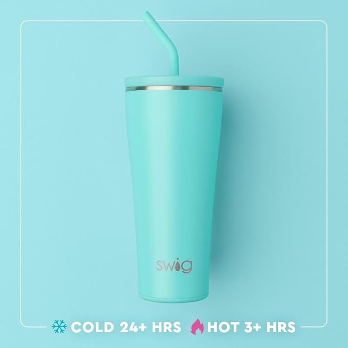 Swig Life 32oz Straw Tumbler, Travel Coffee Tumbler with Lid, Cup Holder Friendly Travel Coffee Mug, Stainless Steel, 32 oz Reusable Insulated Coffee Mug (Saturdays In Gainesville)
