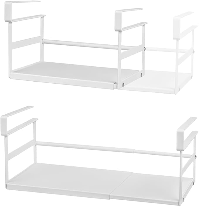 Under Shelf Storage Basket, 2 Pack Heavy-Duty Hanging Baskets Under Cabinet Shelf Organizer, Add-on Space Saver Kitchen, Pantry, Laundry Room, Slide-in White Shallow Depth