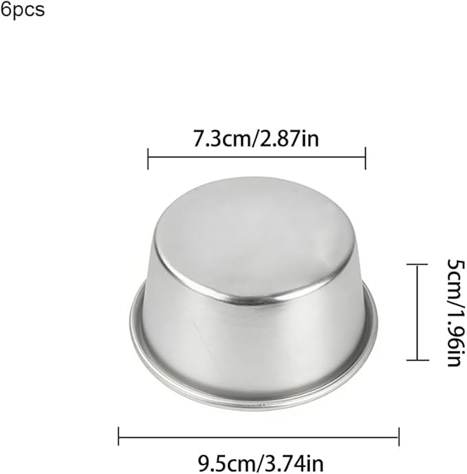 6 Packs Popover Pan， Large Individual Muffin Mold, Aluminium Pudding Cup, Chocolate Molten Mould, Raspberry Souffle Baking Maker, Brownie Tumbler -for Pie, Egg Tart, Cake (Size 3.4"x 2")