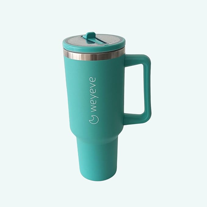 40oz Tumbler with Handle, Flip Straw, and Leak-Proof Lid – Stainless Steel Double Wall Insulated Travel Mug (Ocean Green)
