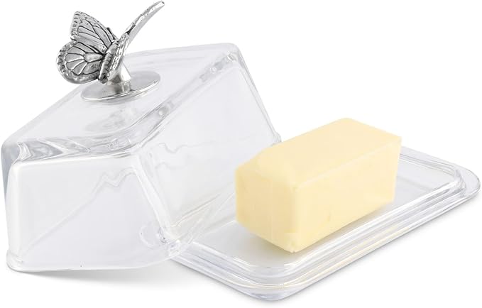 Arthur Court Glass Butter Dish with Lid Butterfly Knob | Classic 2-Piece Design Covered Butter Keeper | Covers and Holds a Standard Stick of Butter | Farmhouse Spring Décor
