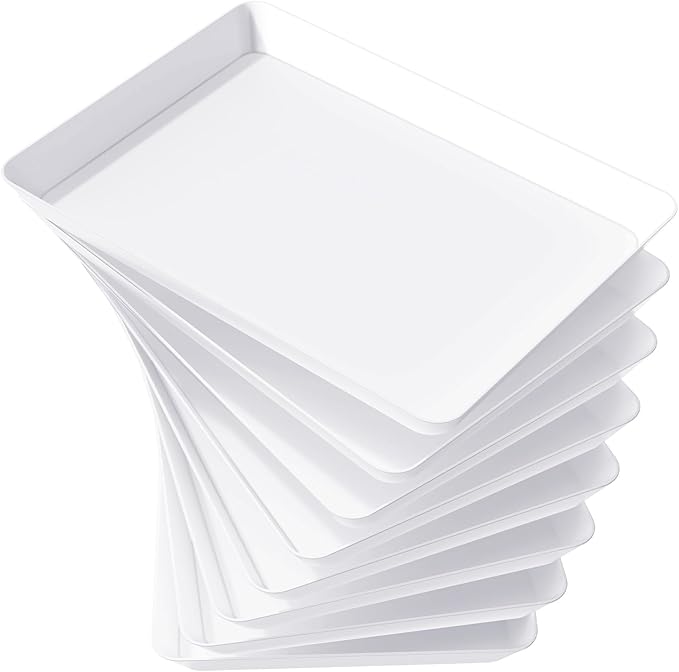 Lifewit Serving Tray for Party Supplies, Reusable Serving Platter for Catering, Snack, Fruit, Charcuterie, Appetizer, Plastic Food Trays, Hosting Essentials, BPA Free, White, 8 Pcs