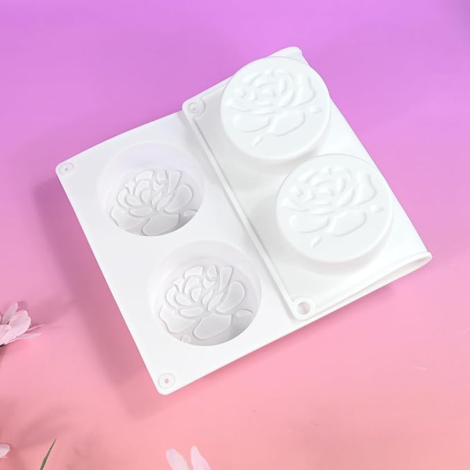 Silicone Baking Mold, 3D Round Shape Flower Pattern Silicone Mold for Making Chocolate, Mousse Cake, Candy, Soap, Ice Cream, Non-Stick Food Grade Silicone Molds (F_ Flower)