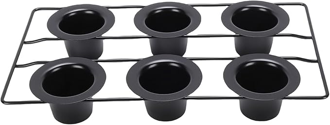 Focket Popover Pans, Non Stick Carbon Steel Pudding Pans, 6 Cup Popover Pan with Deep Tapered Cups and Wire Rack for Popovers Muffins Pudding