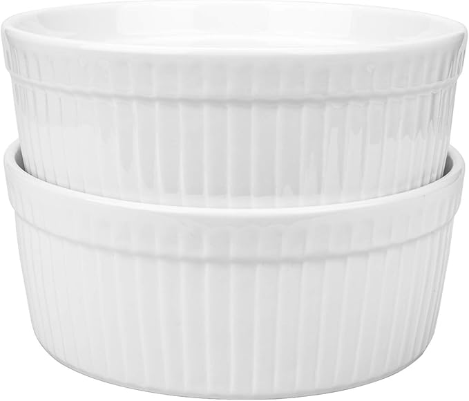Foraineam 2 Pack Large Porcelain Souffle Ramekins, 48 Ounce, 1.5 Quarts White Bakeware Ramekin Set for Baking, Cooking, Serving and More