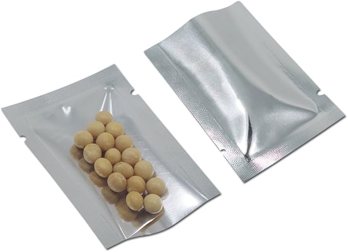 Silver Aluminum Foil Pouch Heat Seal Plastic Open Top Flat Vacuum Packing Mylar Bag Food Small Sample Mylar Storage (200, 7x10cm(2.7x3.9 inch))