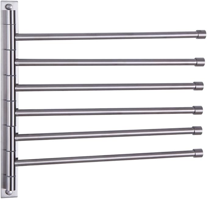 GERZWY Bathroom Swing Arm Towel Bars Wall Mount Bath Towel Rack with 6 Arms Hanger Towel Holder Organizer Brushed Stainless Steel HYG06-LS