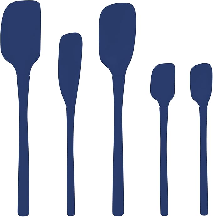 Tovolo Flex Core 5 Piece Silicone Spatula Set Heat Resistant All Silicone Utensils Include Non Stick Spatula Spoonula Jar Scraper, Dishwasher Safe BPA Free Spatulas for Baking Mixing, Deep Indigo