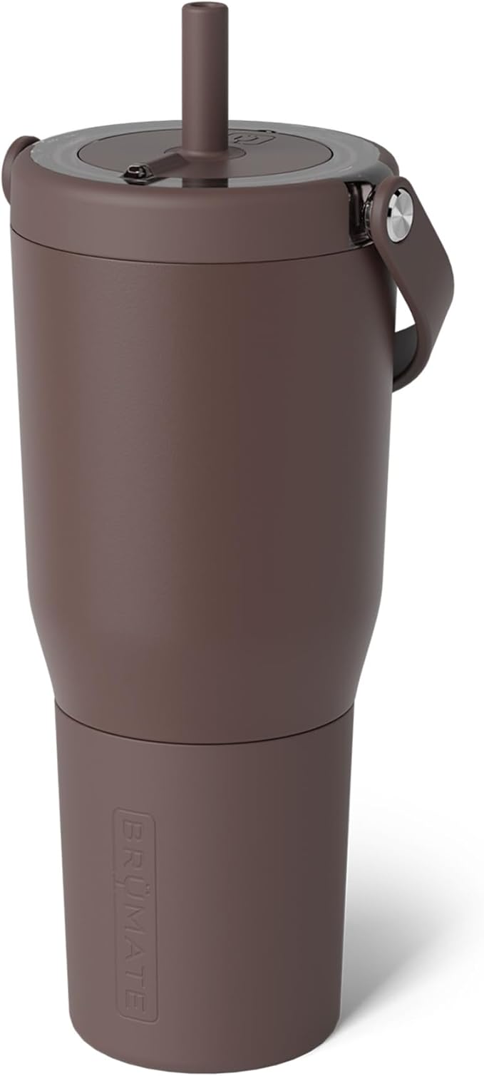 BrüMate Resa 35oz 100% Leakproof Tumbler w/Handle & Straw | Flexible SoftSip Straw | Silicone Sleeve for Durability | Stainless Steel | Cup Holder & Travel Friendly Water Bottle (Java)