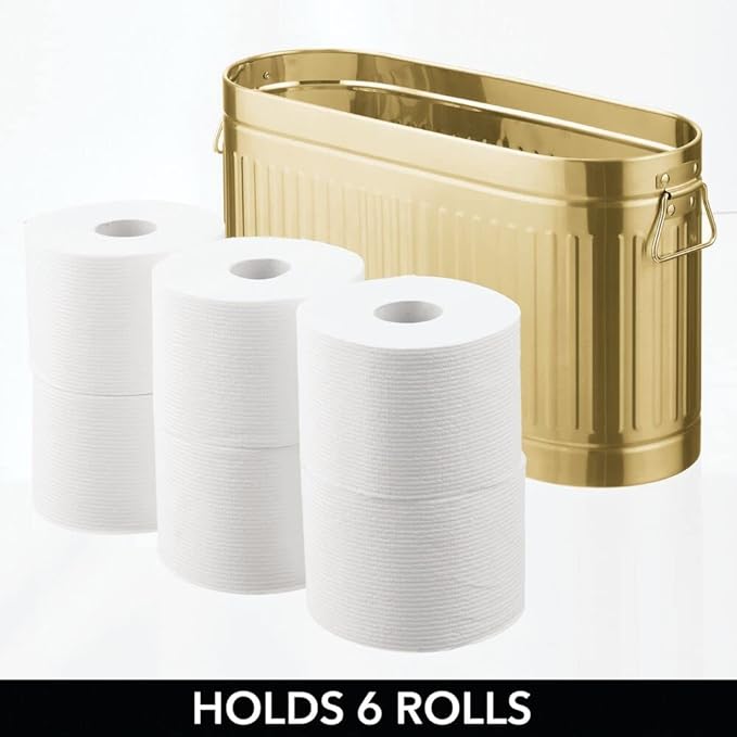 mDesign Large Steel Free Standing Toilet Paper Organizer, 6-Roll Tissue Storage Holder Container for Bathroom Floor, Fits Under Sink, Vanity, Shelf, In Cabinet, or Corner Oscar Collection - Soft Brass