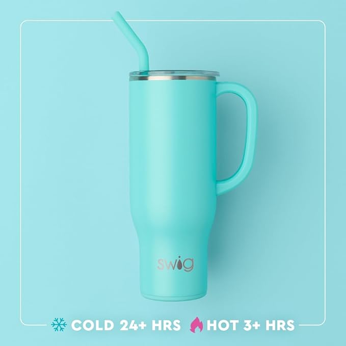 Swig Life 30oz Mega Mug, 30 oz Tumbler with Handle and Straw, Cup Holder Friendly, Dishwasher Safe, Extra Large Insulated Tumbler, Stainless Steel Water Bottle (Let's Go Girls)