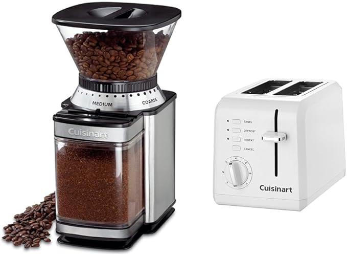 CUISINART Coffee Grinder, Electric Burr One-Touch Automatic Grinder with18-Position Grind Selector, Stainless Steel, DBM-8P1 & 2-Slice Toaster Oven, Compact, White, CPT-122