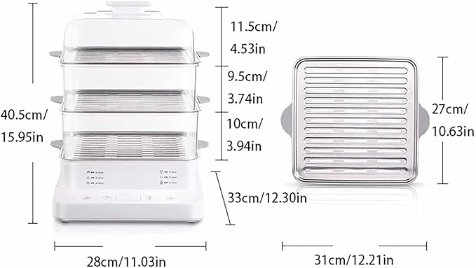 Electric Food Steamer - 3-Tier Design with 90-Minute Timer for Healthy Cooking of Vegetables, Meat, and Fish - Includes 15-Second Steam Burst and Smart Preset Function