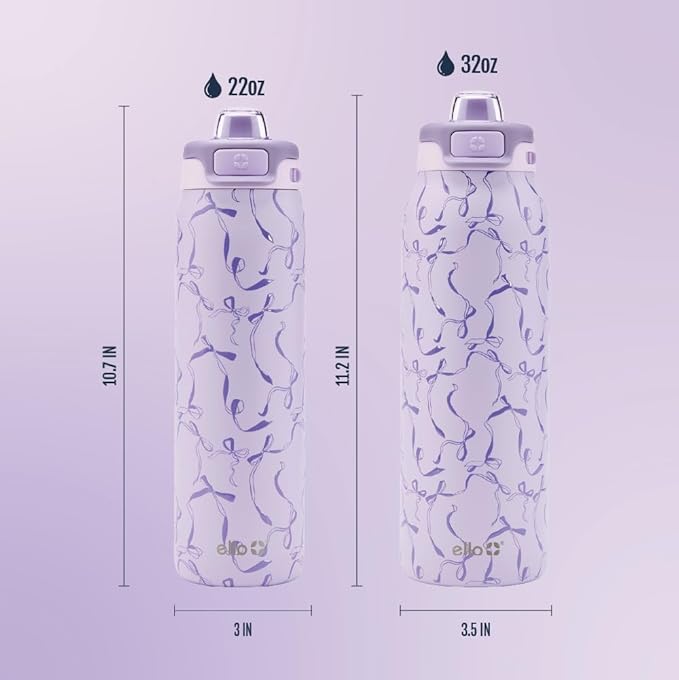 Ello Pop & Fill 32oz Stainless Steel Water Bottle with QuickFill Technology, Double Walled and Vacuum Insulated Metal, Leak Proof Locking Lid, Straw and Chug, Reusable, BPA Free, Take a Bow
